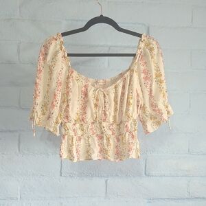 Hem & Thread Orange Cream Ruffled Crop Blouse